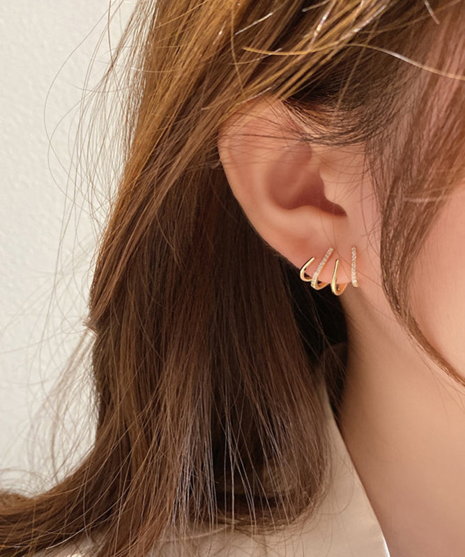 Unique Gold Copper Alloy Zircon Stud Earrings