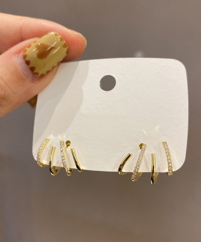 Unique Gold Copper Alloy Zircon Stud Earrings
