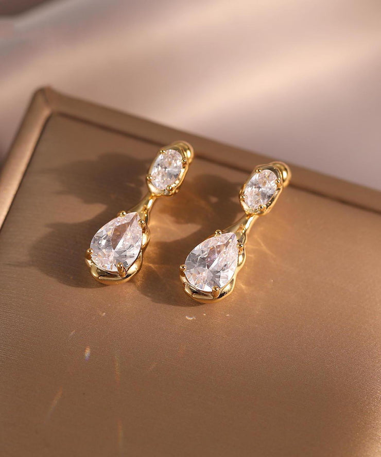Unique Gold Copper Alloy Zircon Water DropletStud Earrings
