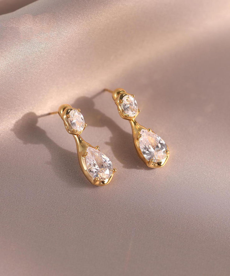 Unique Gold Copper Alloy Zircon Water DropletStud Earrings