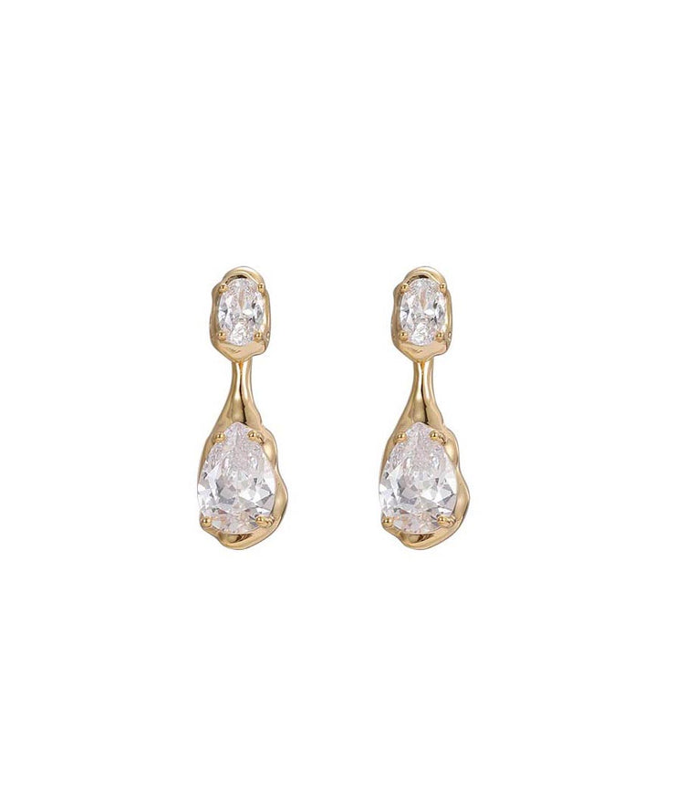 Unique Gold Copper Alloy Zircon Water DropletStud Earrings