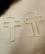 Unique Gold Copper Overgild Cross Hoop Earrings