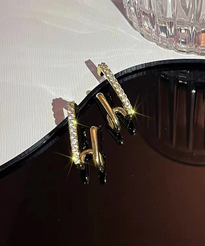 Unique Gold Sterling Silver Alloy Zircon Stud Earrings