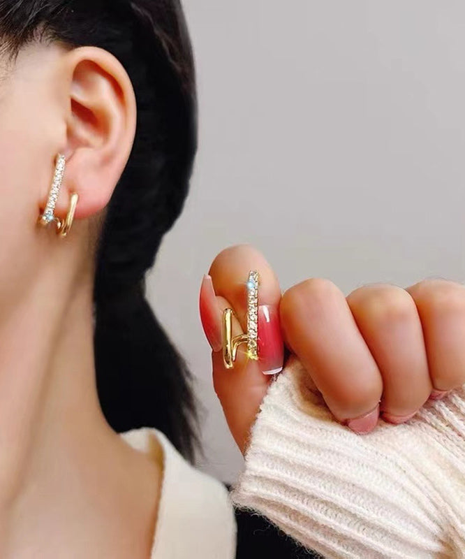 Unique Gold Sterling Silver Alloy Zircon Stud Earrings