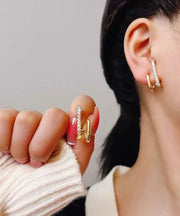 Unique Gold Sterling Silver Alloy Zircon Stud Earrings