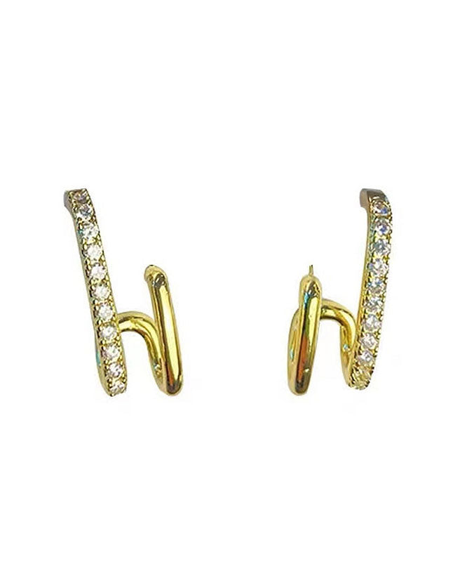 Unique Gold Sterling Silver Alloy Zircon Stud Earrings
