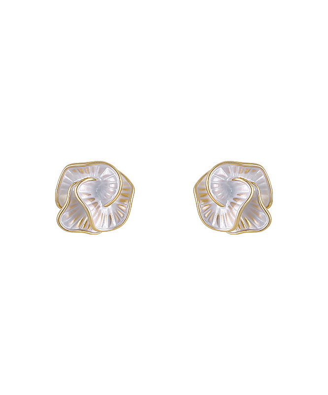 Unique Gold Sterling Silver Overgild Camellia Stud Earrings