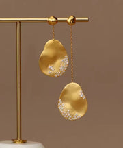 Unique Gold Sterling Silver Overgild Zircon Asymmetrical Drop Earrings