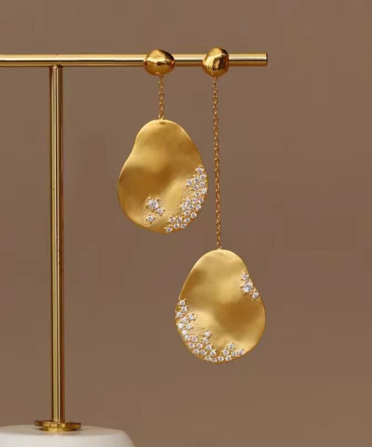 Unique Gold Sterling Silver Overgild Zircon Asymmetrical Drop Earrings