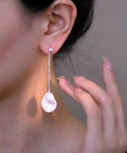 Unique Gold Sterling Silver Overgild Zircon Asymmetrical Drop Earrings