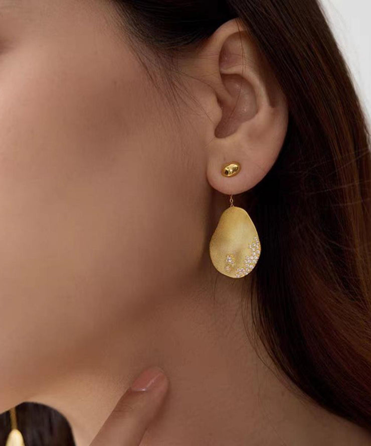 Unique Gold Sterling Silver Overgild Zircon Asymmetrical Drop Earrings