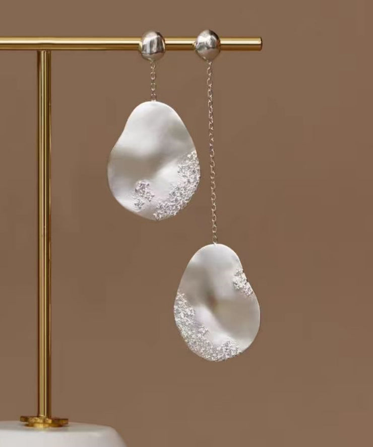 Unique Gold Sterling Silver Overgild Zircon Asymmetrical Drop Earrings