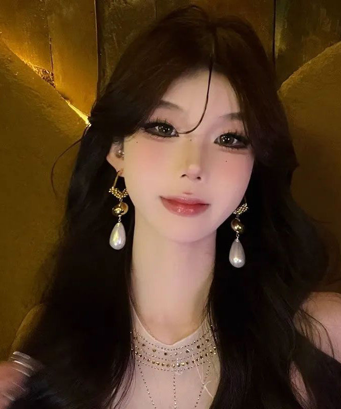 Unique Gold Sterling Silver Overtild Pearl Tassel Drop Earrings