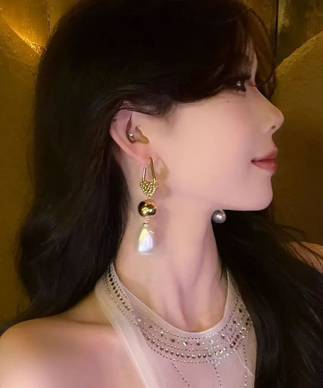 Unique Gold Sterling Silver Overtild Pearl Tassel Drop Earrings