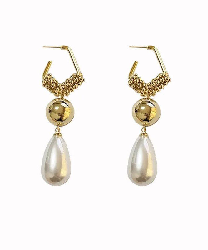 Unique Gold Sterling Silver Overtild Pearl Tassel Drop Earrings
