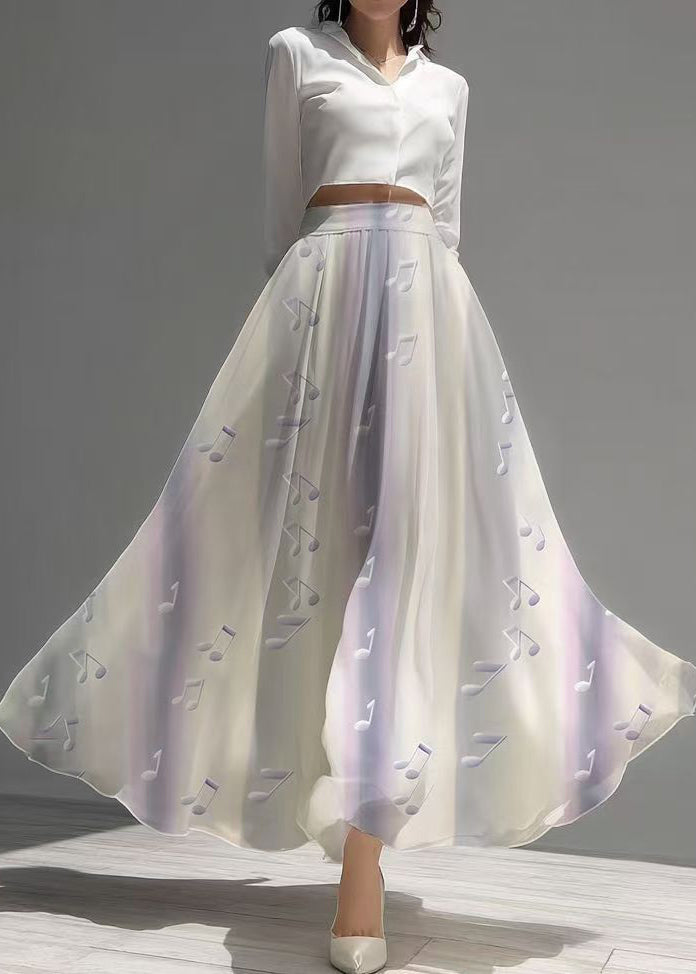 Unique Gradient Purple Musical Note Print Chiffon Skirts Summer