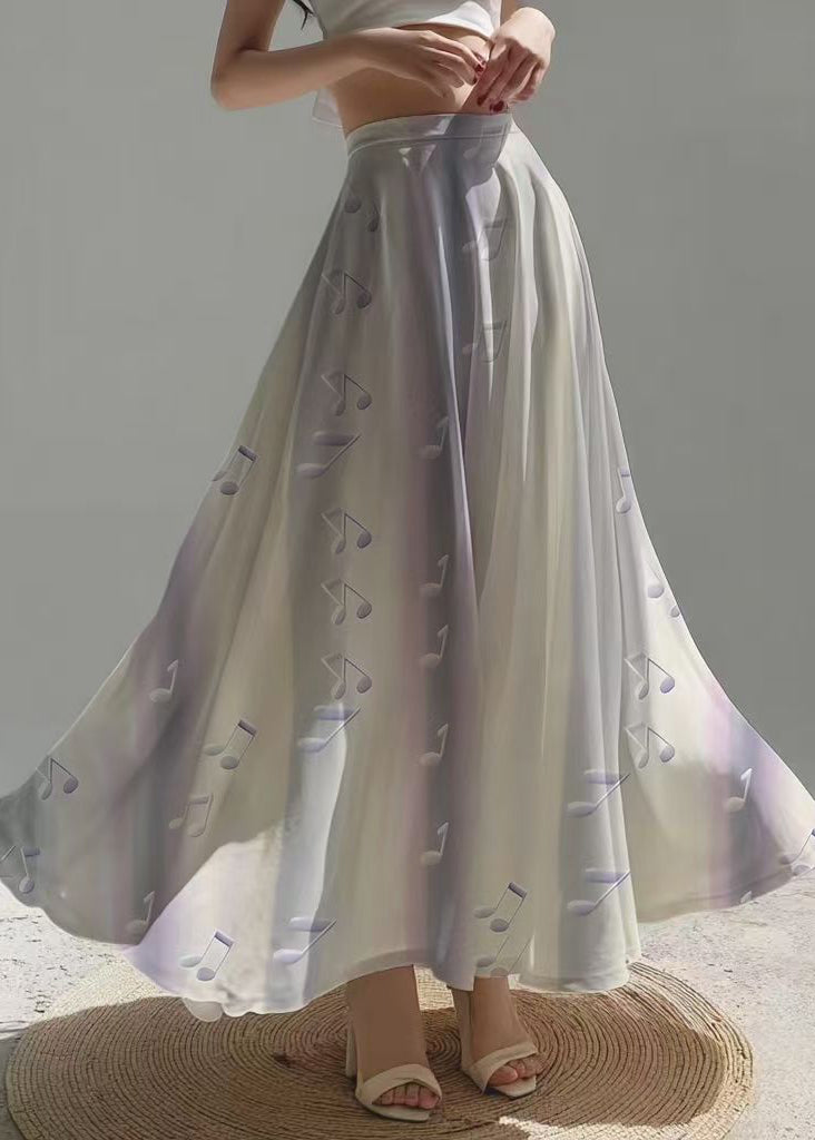 Unique Gradient Purple Musical Note Print Chiffon Skirts Summer
