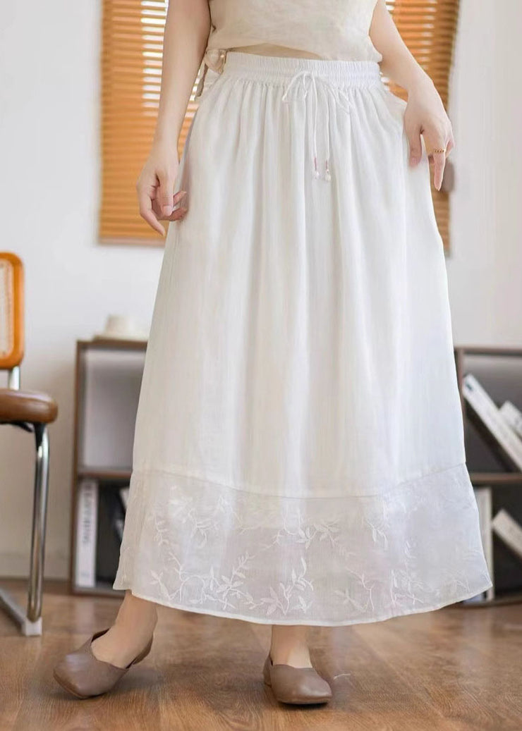 Unique Green Embroidered Patchwork Linen Skirt Summer