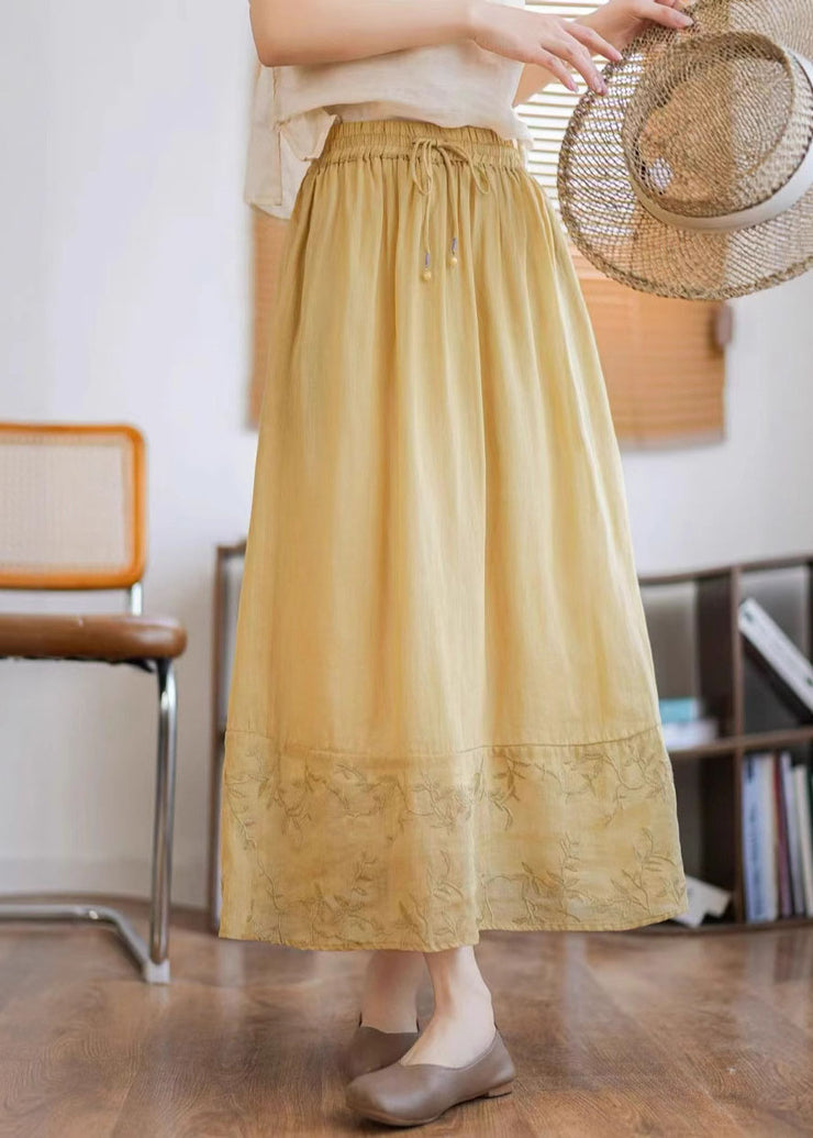 Unique Green Embroidered Patchwork Linen Skirt Summer