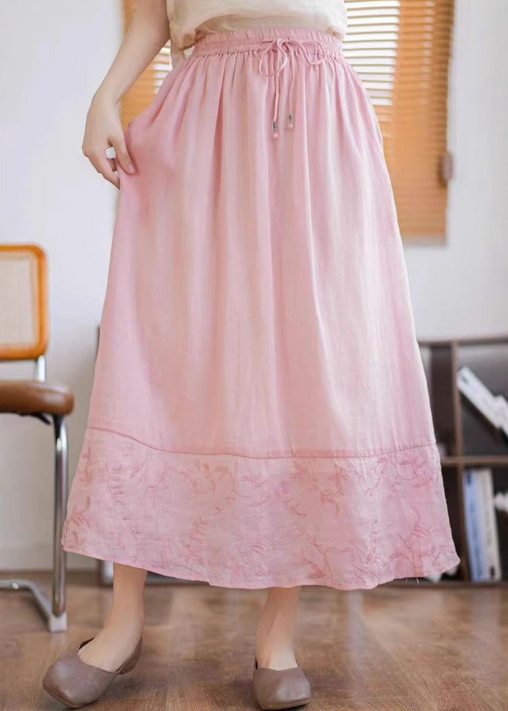 Unique Green Embroidered Patchwork Linen Skirt Summer