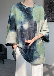 Unique Green O Neck Tie Dye Ice Silk Mens T Shirts Bracelet Sleeve
