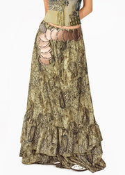Unique Green Ruffled Print Patchwork A Line Skirts