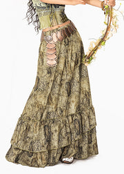 Unique Green Ruffled Print Patchwork A Line Skirts