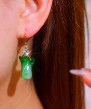 Unique Green Sterling Silver Overgild Colored Glaze Chinese Cabbage Drop Earrings