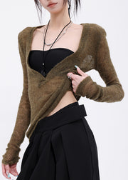 Unique Green V Neck Thin Knit Blouse Top Fall