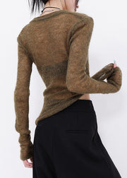 Unique Green V Neck Thin Knit Blouse Top Fall