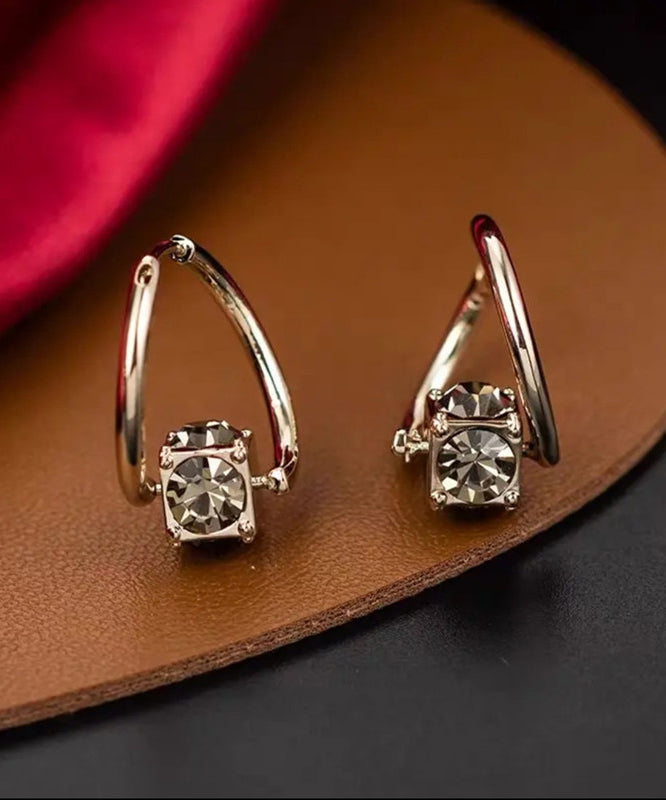 Unique Grey Alloy Zircon Crystal Hoop Earrings