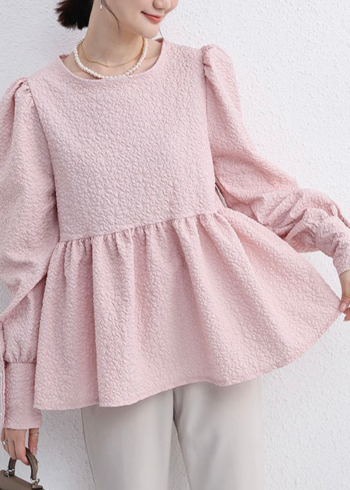 Unique Grey Emboss Back Lace Up Cotton Blouse Tops Fall