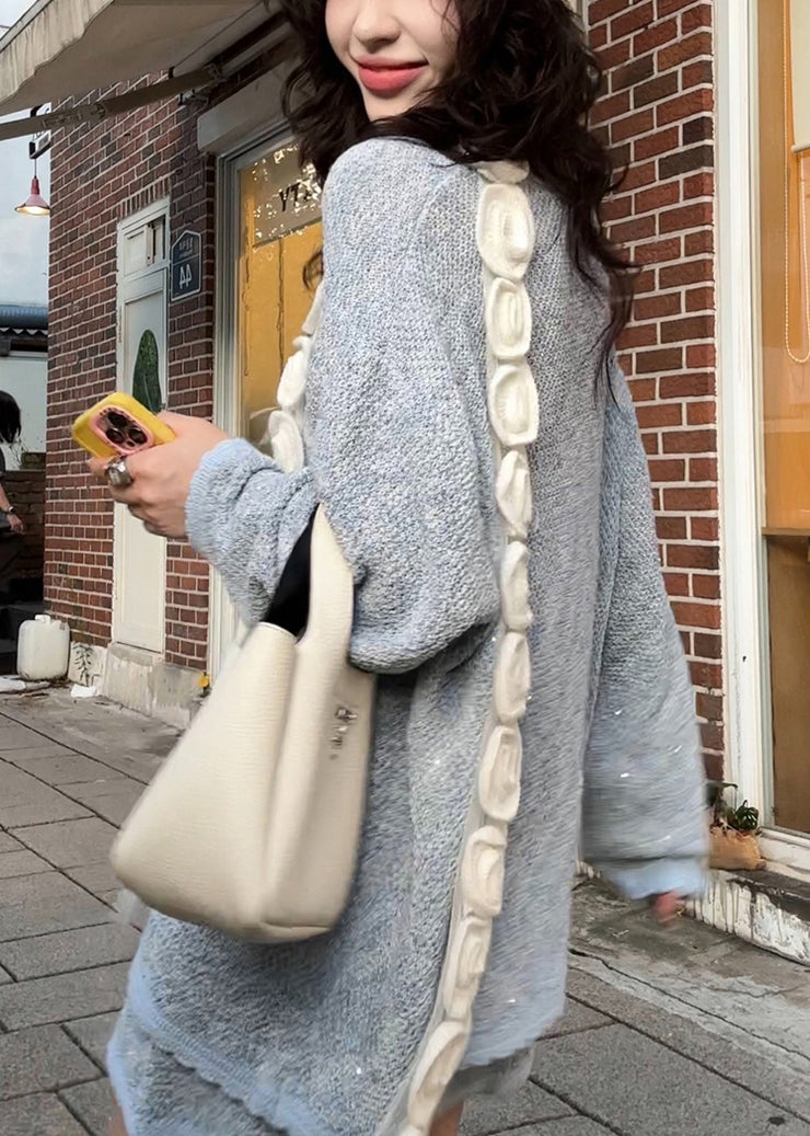 Unique Grey Oversized Patchwork Knit 2 Piece Outfit Spring