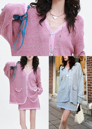 Unique Grey Oversized Patchwork Knit 2 Piece Outfit Spring