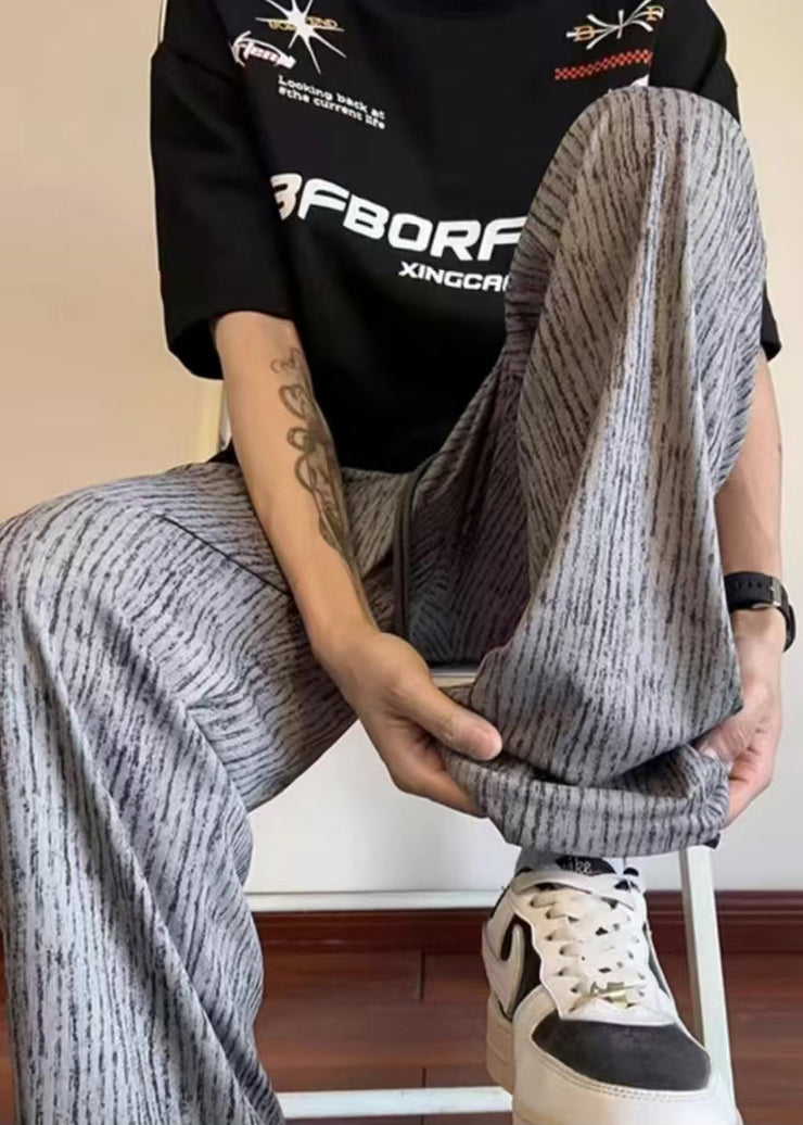 Unique Grey Oversized Print Cotton Men Pants Casual Clothing Spring
