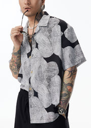 Unique Grey Peter Pan Collar Original Design Cotton Shirt Men Summer