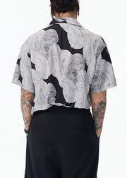 Unique Grey Peter Pan Collar Original Design Cotton Shirt Men Summer