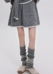 Unique Grey V Neck Patchwork Knit Two Pieces Set Winter