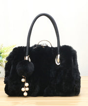 Unique Grey Versatile The Rabbit Wool Tote Handbag