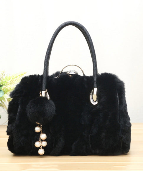 Unique Grey Versatile The Rabbit Wool Tote Handbag