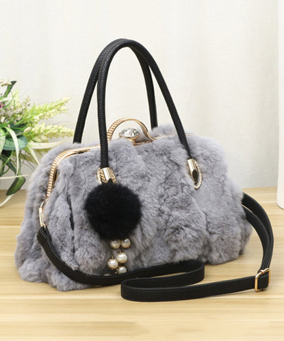 Unique Grey Versatile The Rabbit Wool Tote Handbag