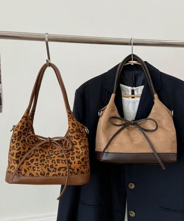 Unique Khaki Bow Suede Patchwork Shoulder Bag