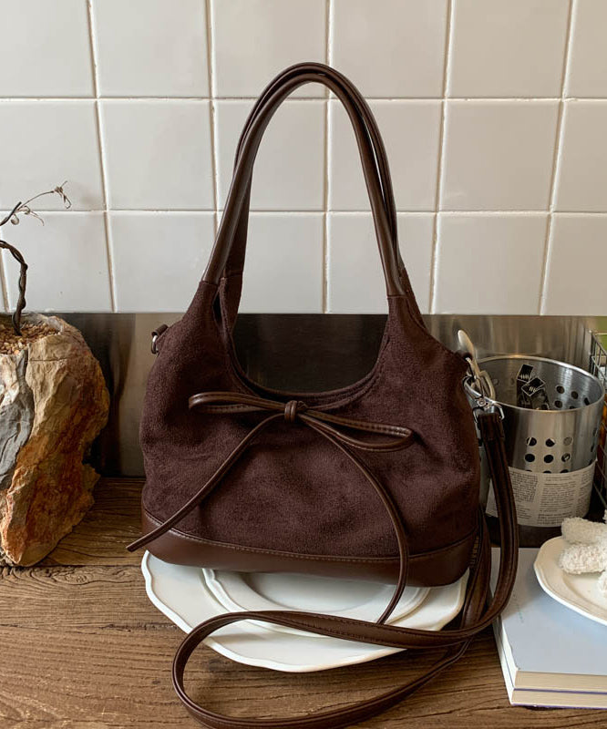 Unique Khaki Bow Suede Patchwork Shoulder Bag