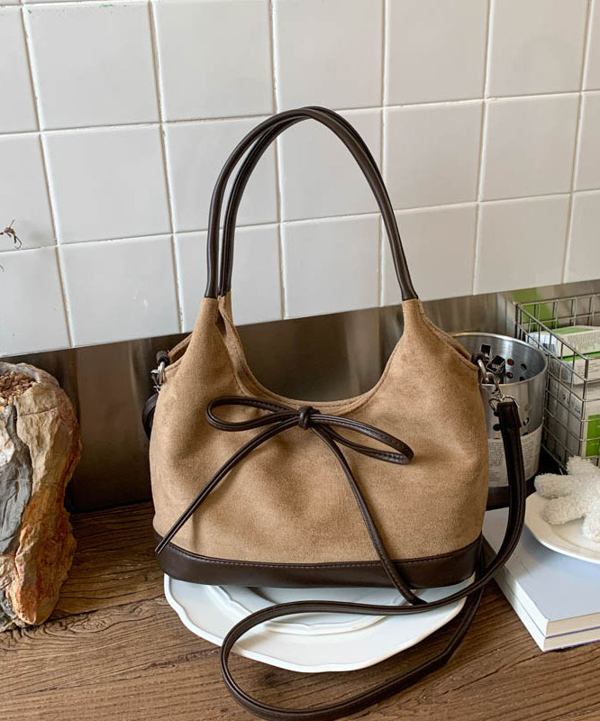 Unique Khaki Bow Suede Patchwork Shoulder Bag