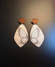Unique Khaki Wooden Butterfly Drop Earrings