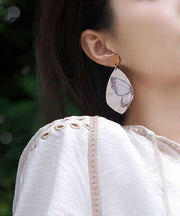 Unique Khaki Wooden Butterfly Drop Earrings