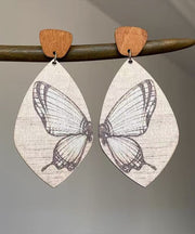 Unique Khaki Wooden Butterfly Drop Earrings