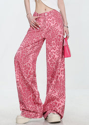 Unique Leopard Pockets High Waist Denim Pants Fall