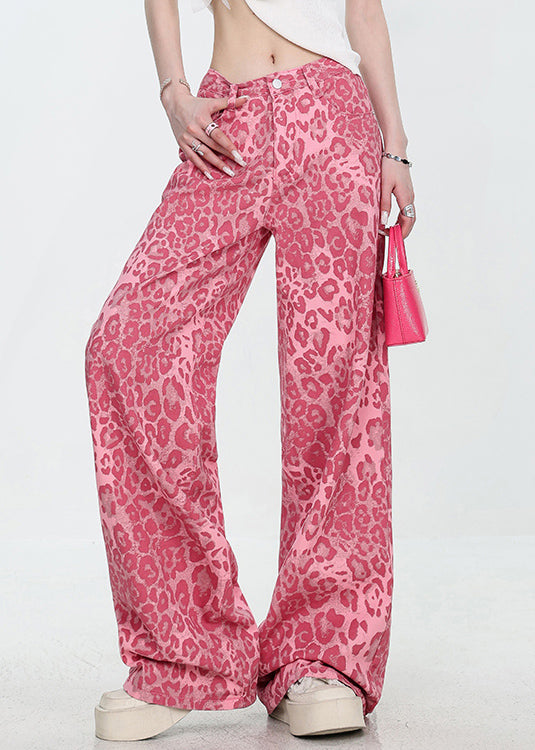 Unique Leopard Pockets High Waist Denim Pants Fall