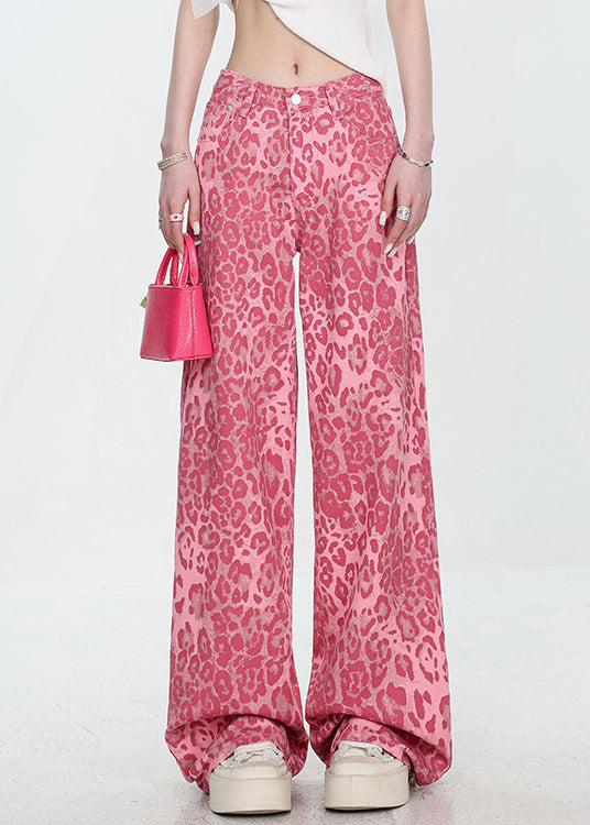 Unique Leopard Pockets High Waist Denim Pants Fall